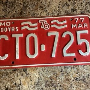 Vintage Red License Plate